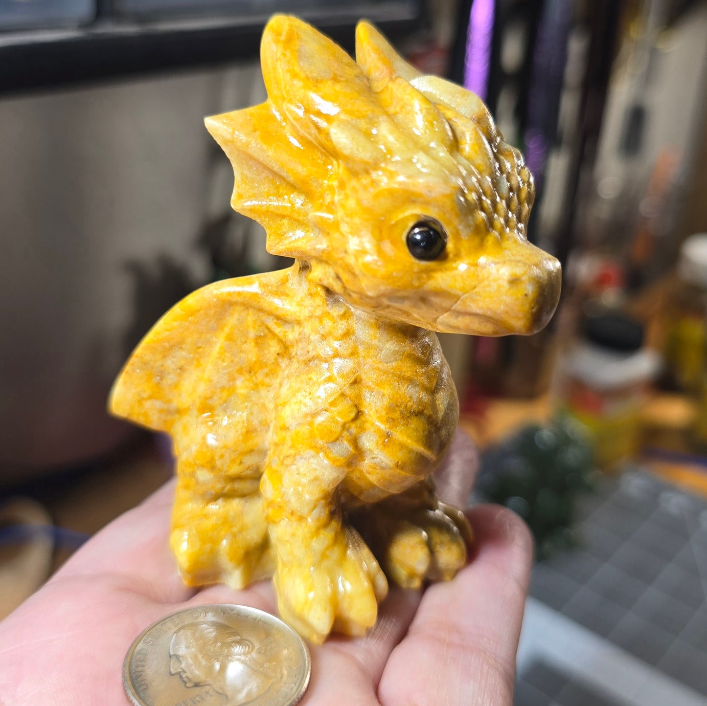 Yellow Jade Carved Baby Dragon