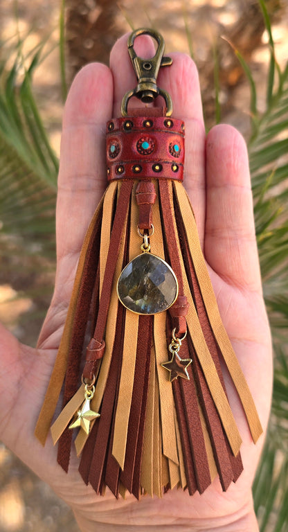 5" Labradorite Leather Tassel Charm