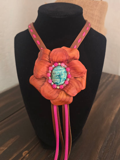 Chrysocolla Bloom — Convertible Bolo Statement Piece w/ Upgraded Bolo Cord