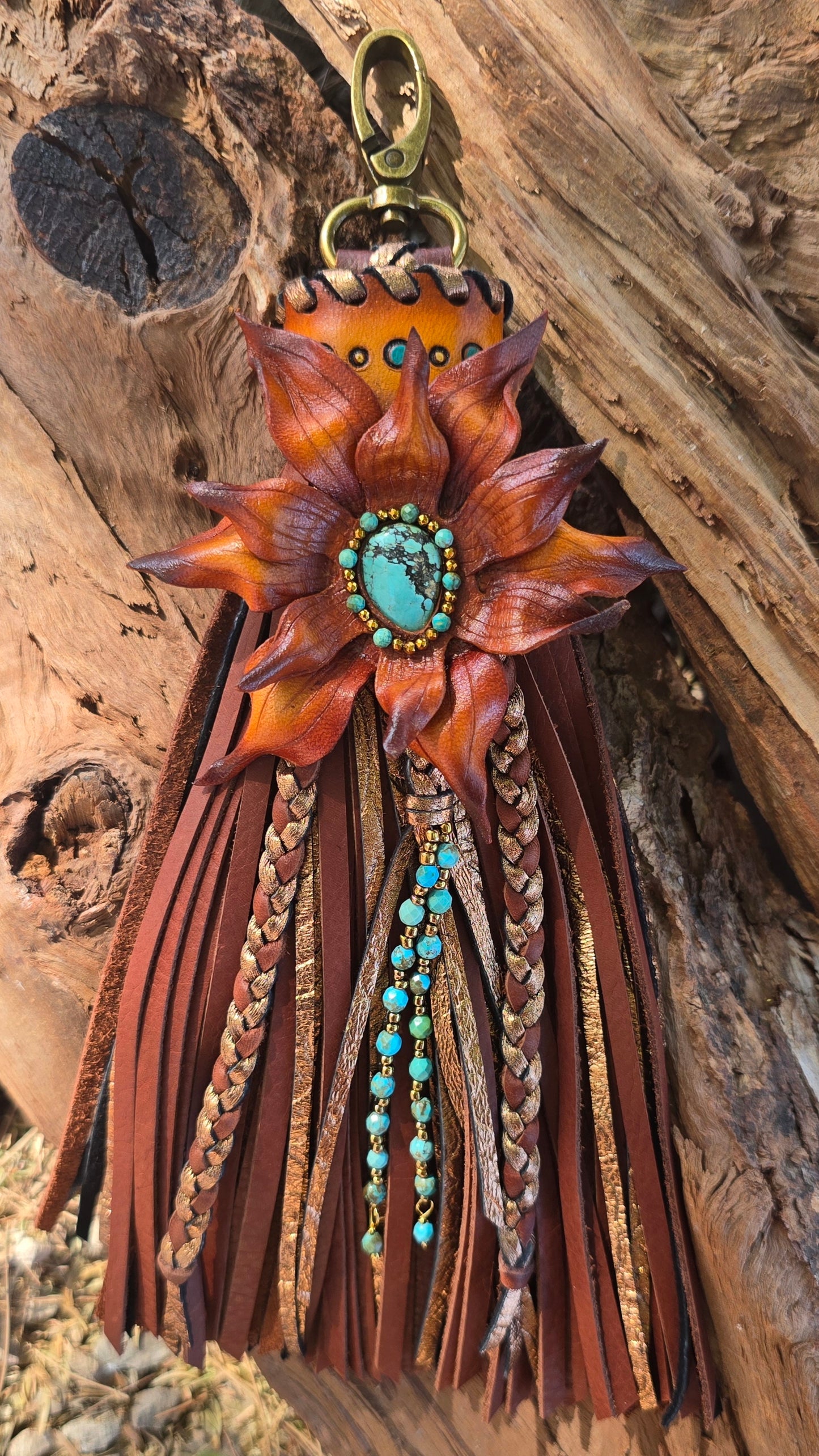 8" Wild Copper Sunflower — Clip-On Tassel