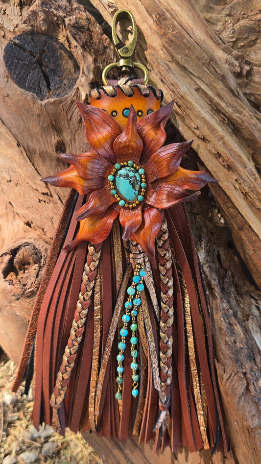 8" Wild Copper Sunflower — Clip-On Tassel
