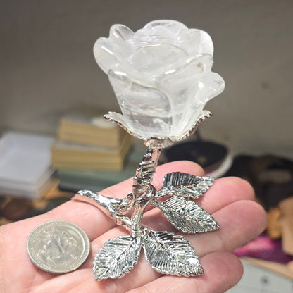 Clear Quartz Rose on Stand