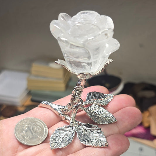 Clear Quartz Rose on Stand