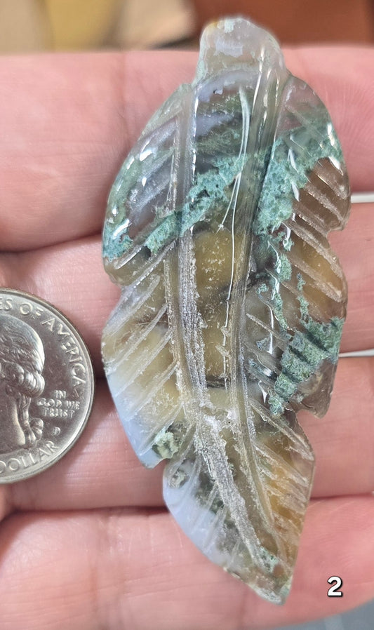 #2 Carved Moss Agate Leaf