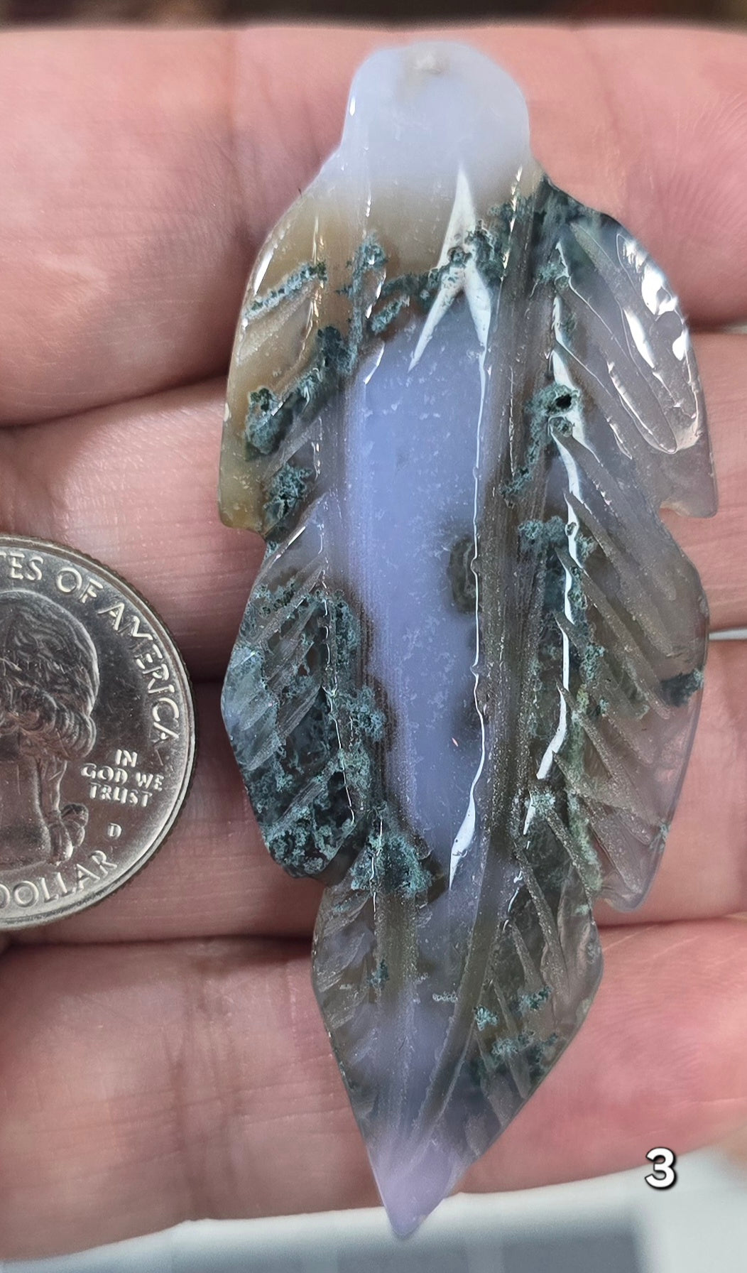 #3 Carved Moss Agate Druzy Leaf
