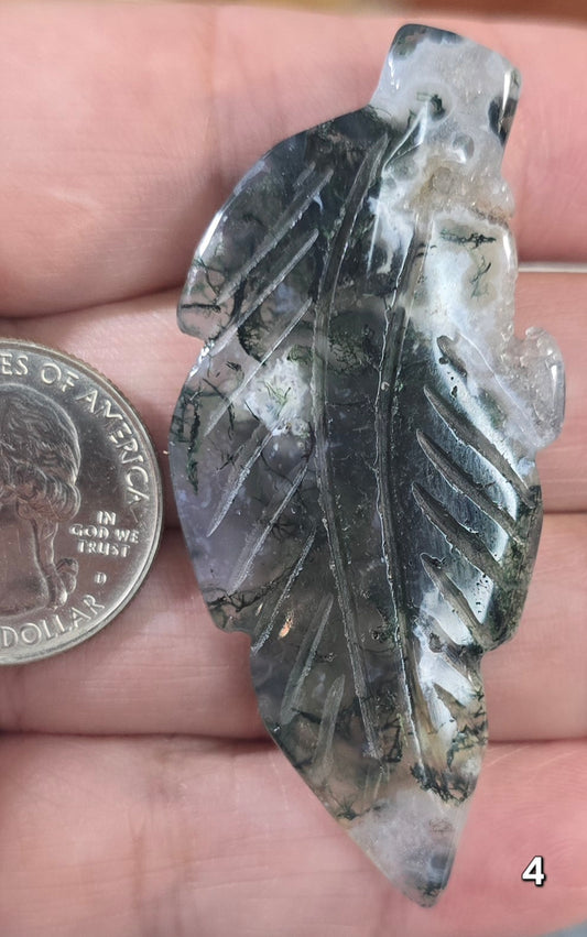 #4 Carved Moss Agate Druzy Leaf