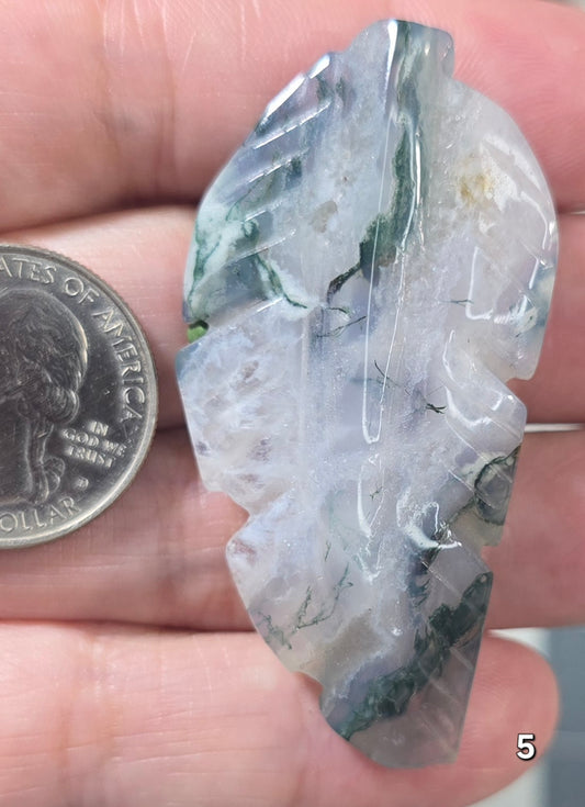 #5 Carved Moss Agate Druzy Leaf