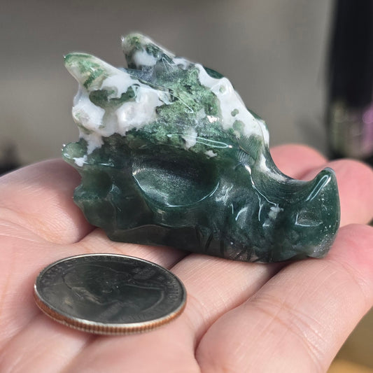 Moss Agate Dragon Head Carving