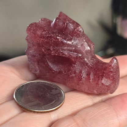 Strawberry Quartz Dragon Head Carving
