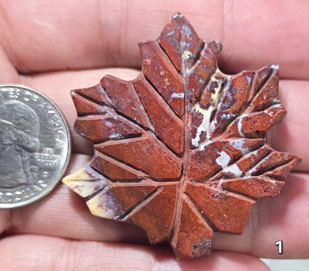#1 Red Jasper Carved Maple Leaf