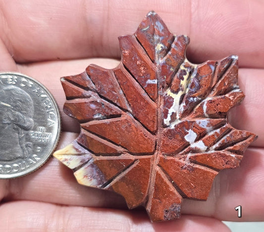 #1 Red Jasper Carved Maple Leaf