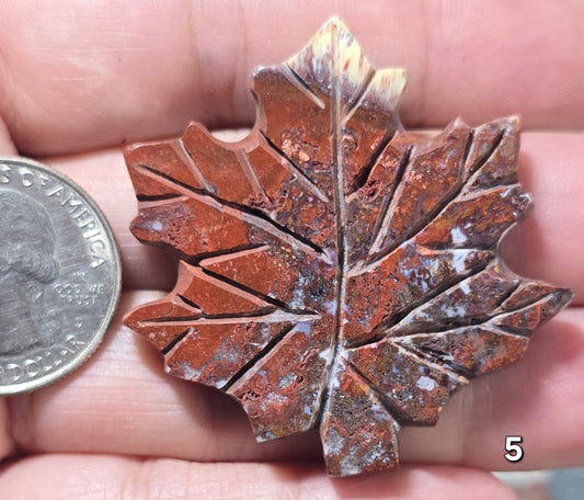 #5 Red Jasper Carved Maple Leaf