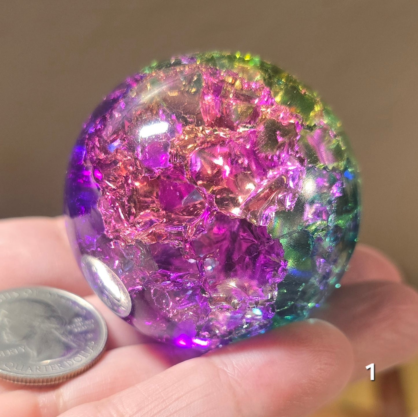 #1 Rainbow Crackled Glass Sphere