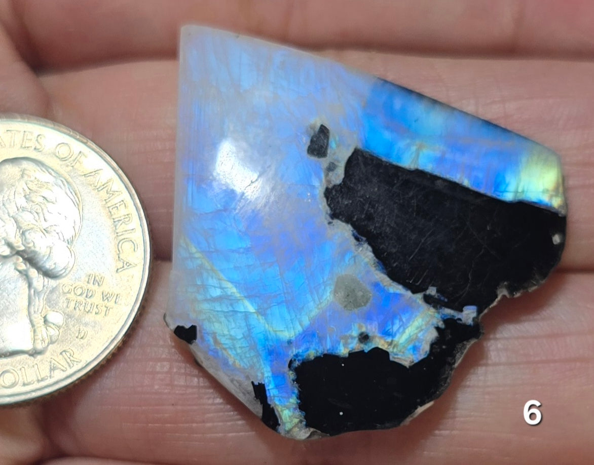 #6 Rainbow Moonstone Slice w/Black Tourmaline