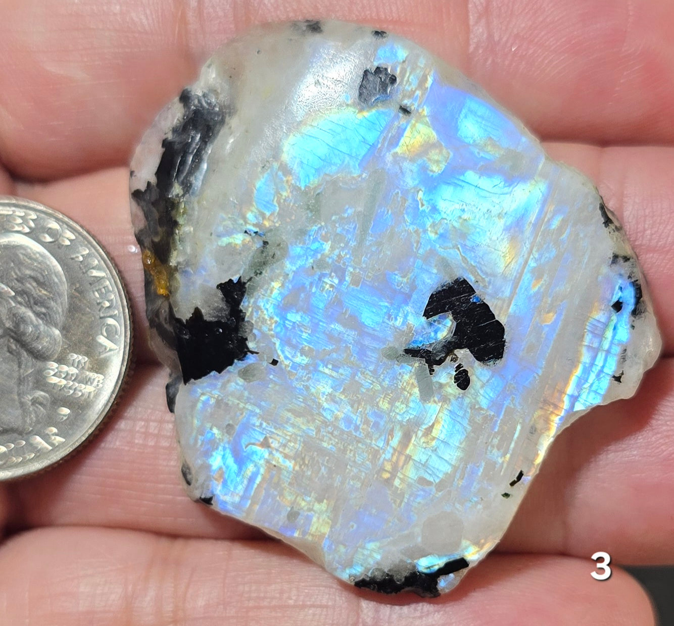 #3 Rainbow Moonstone Slice w/Black Tourmaline
