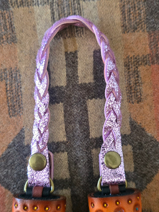 Metallic Crackled Pink Leather Flair Hanger - lined