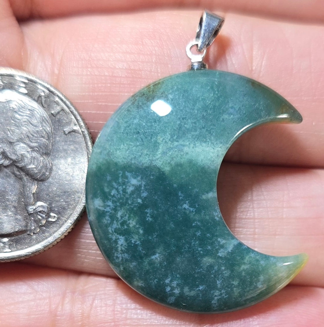 Moss Agate Moon Pendant