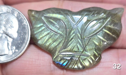 #32 Carved Labradorite Tiger Head