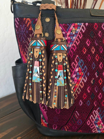 5" Turquoise Mesa D-ring Leather Tassels