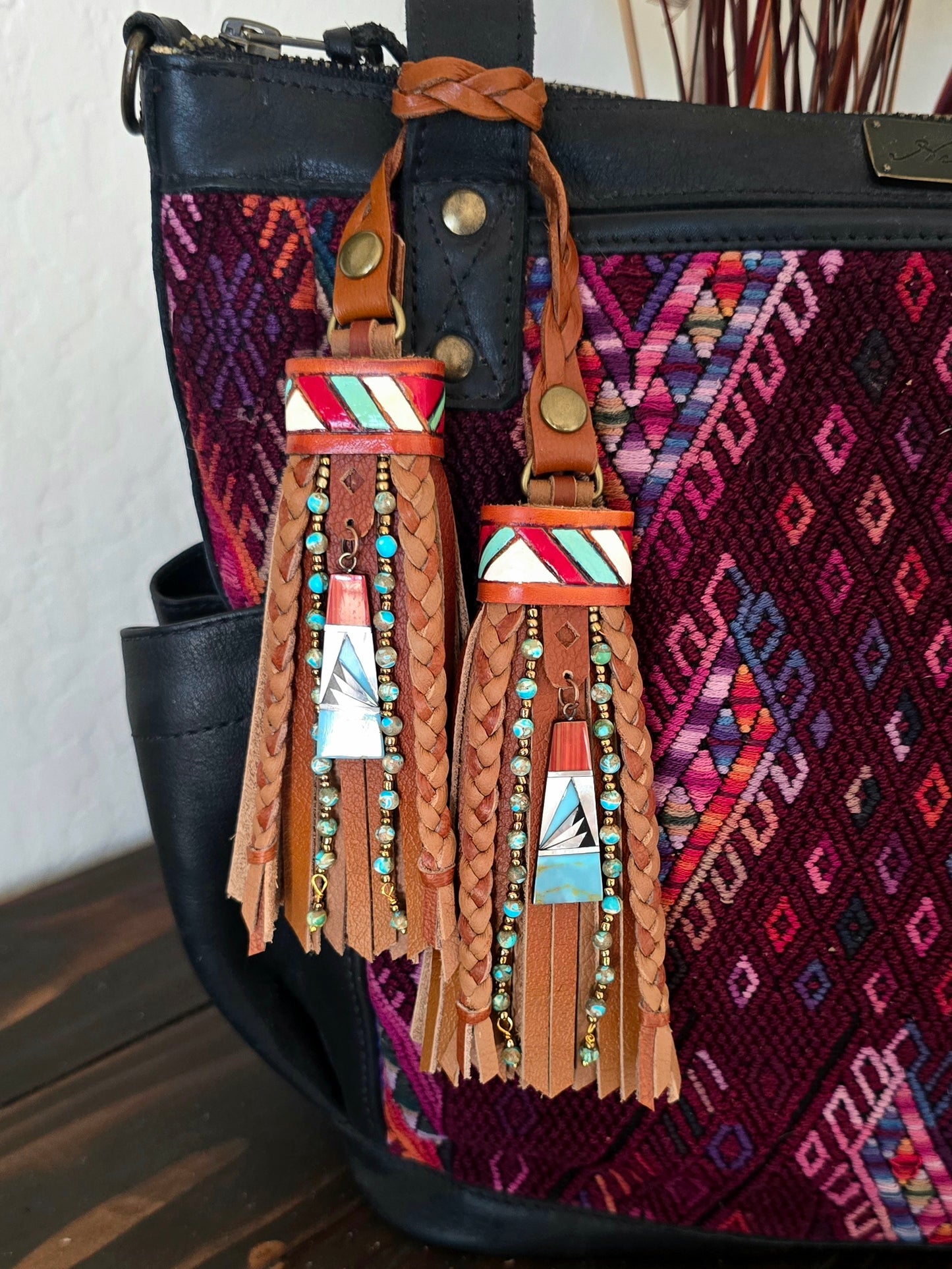 5" Mosaic Sky D-ring Leather Tassels