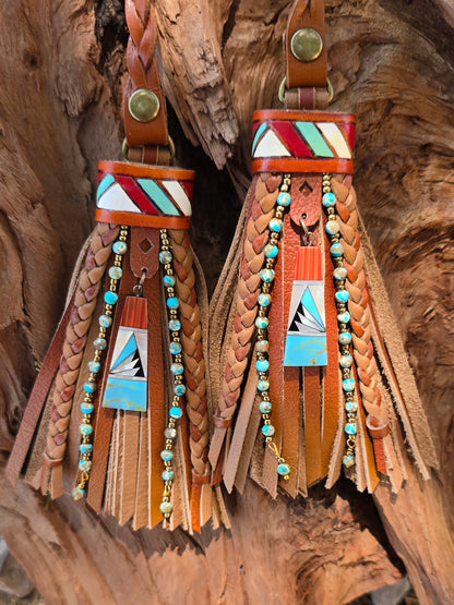 5" Mosaic Sky D-ring Leather Tassels