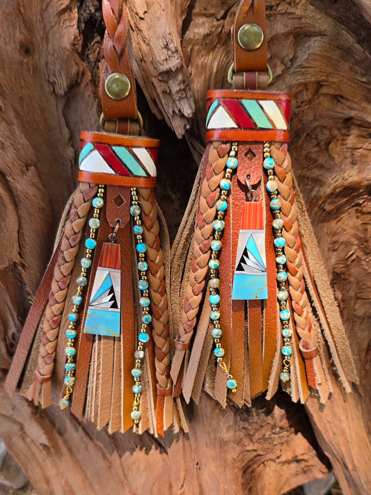 5" Mosaic Sky D-ring Leather Tassels