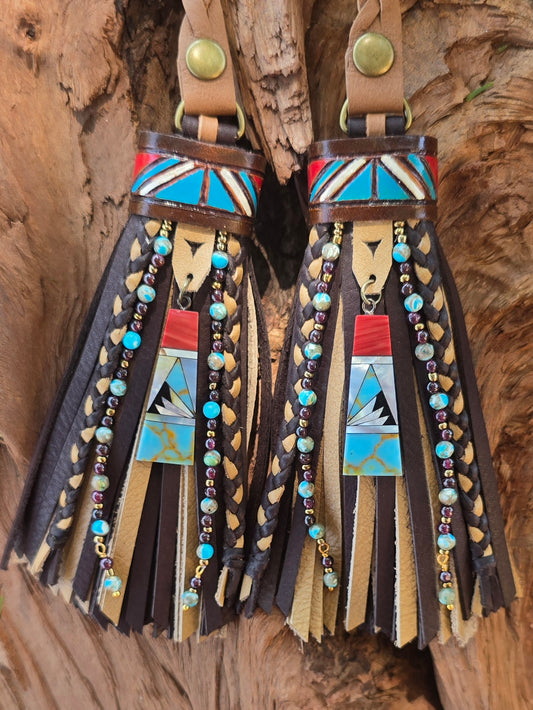 5" Turquoise Mesa D-ring Leather Tassels
