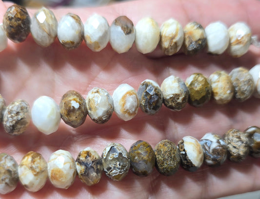 11x8mm Madagascar Wood Opal Faceted Rondelle Beads