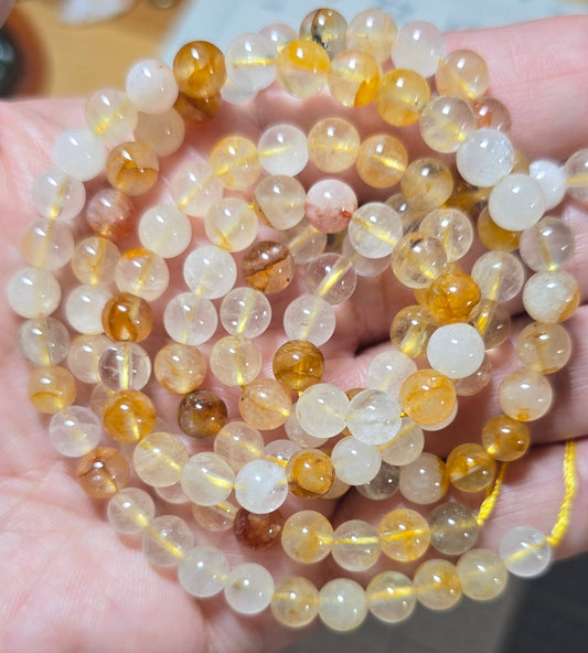 6.7mm Golden Healer Quartz Bead Strand