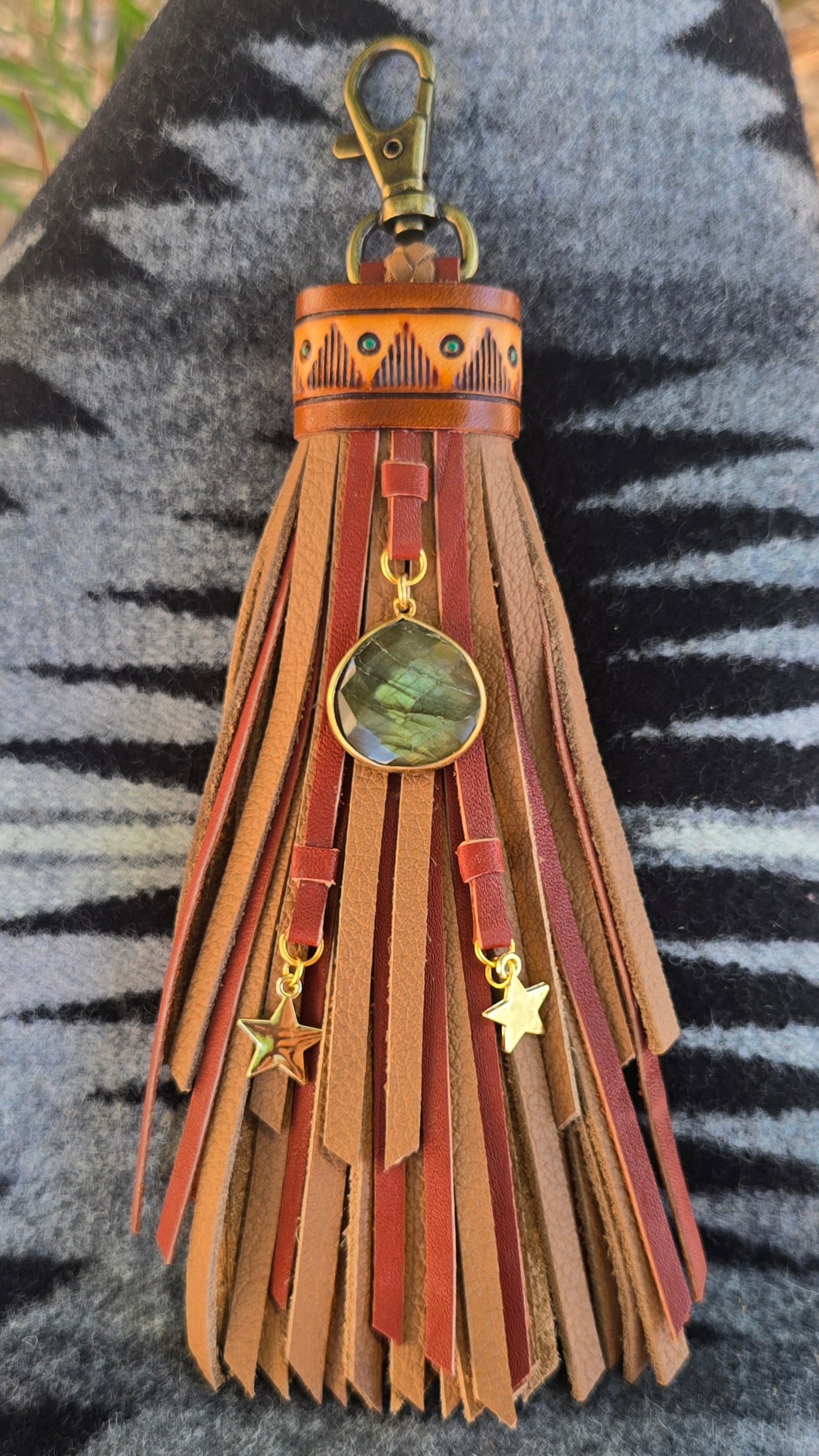 6" Labradorite Leather Tassel