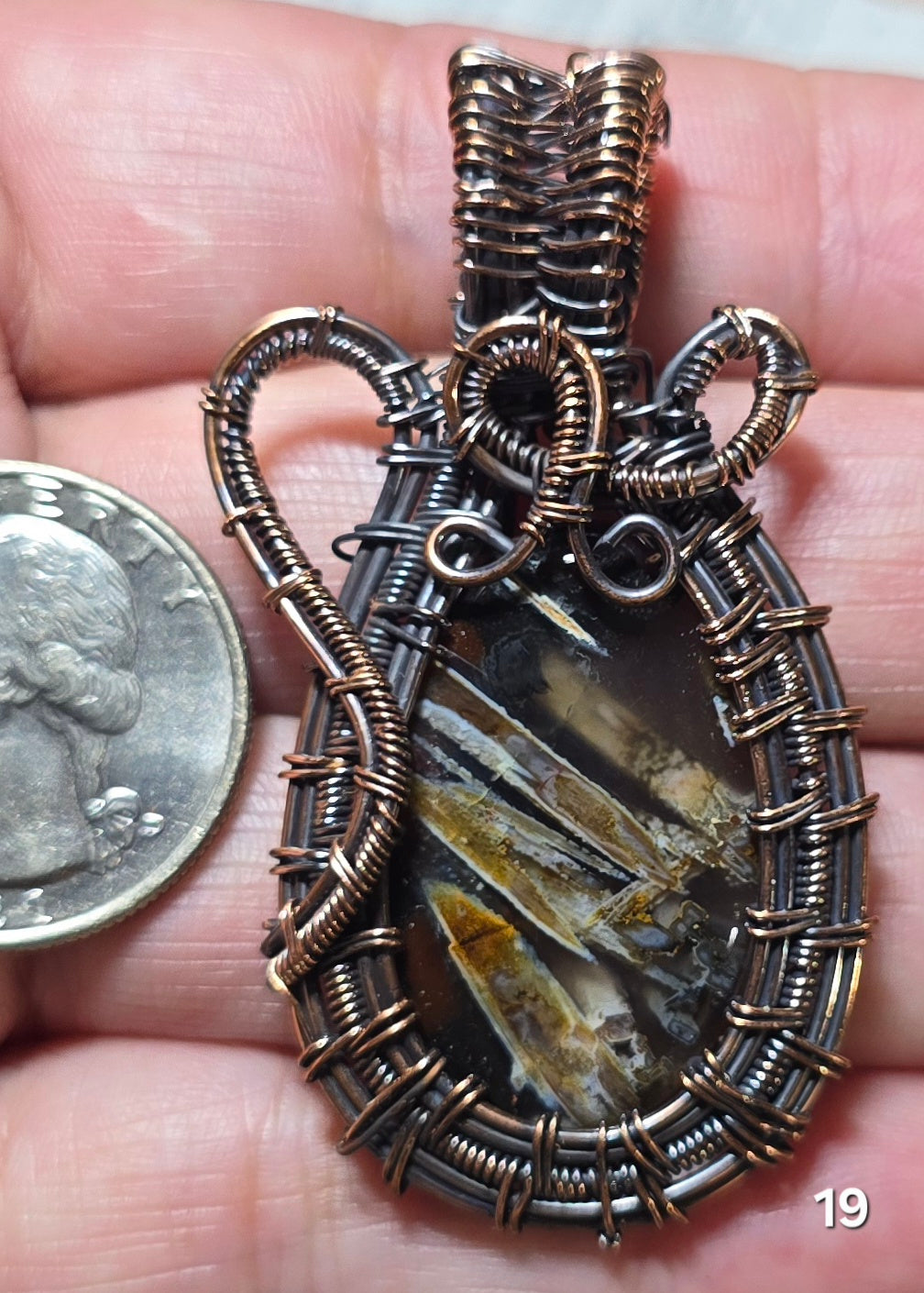 #19 Plume Agate Wire-wrapped Pendant
