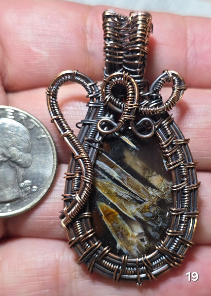 #19 Plume Agate Wire-wrapped Pendant