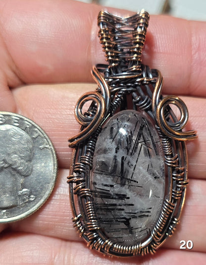 #20 Black Rutile Quartz Wire-wrapped Pendant
