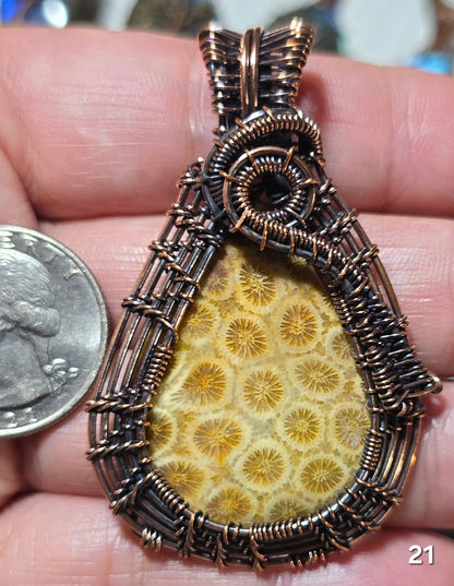 #21 Fossil Coral Wire-wrapped Pendant