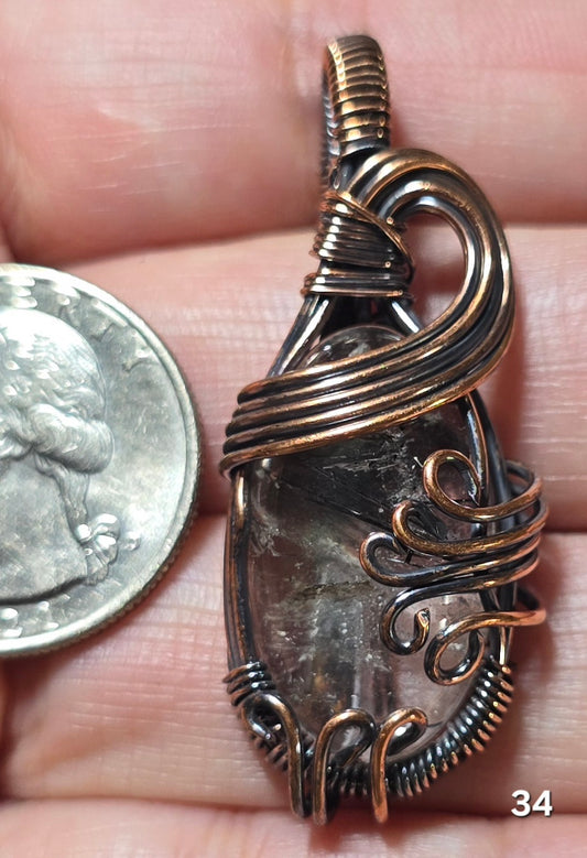 #34 Black Rutile Quartz Wire-wrapped Pendant