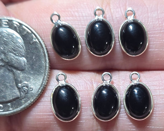 9x7mm Black Obsidian - Sterling Silver Charms