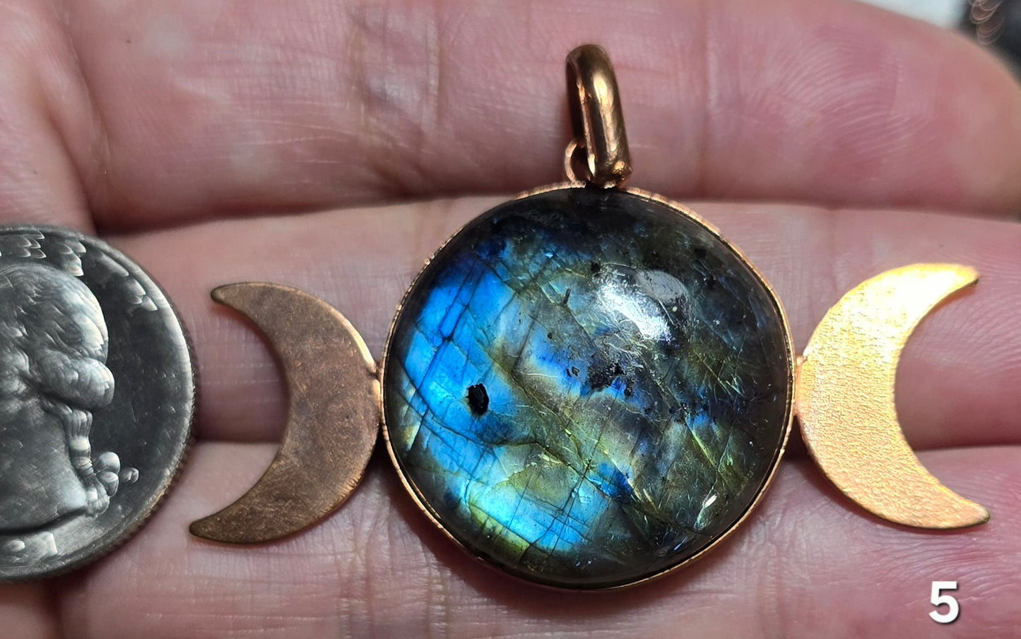 #5 Copper Moon Phase Labradorite Pendant