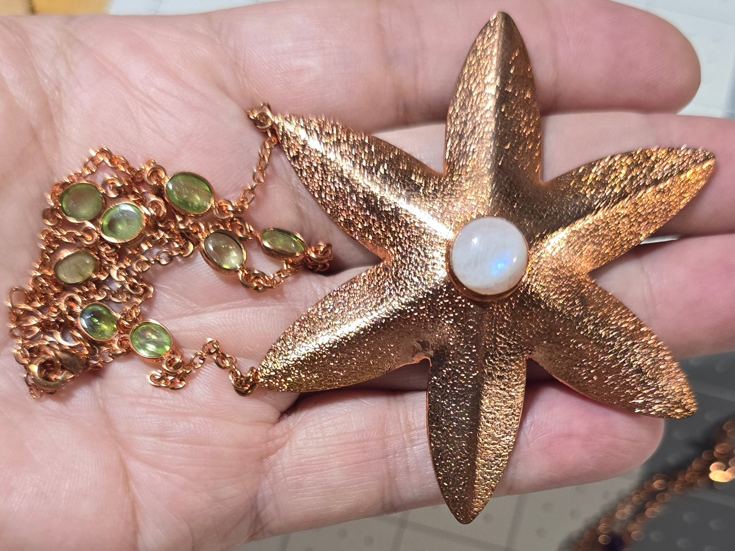 Copper Starfire Moonstone Necklace - Peridot Accents