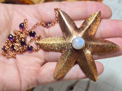 Copper Starfire Moonstone Necklace - Amethyst Accents