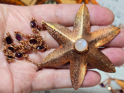 Copper Starfire Moonstone Necklace - Garnet Accents
