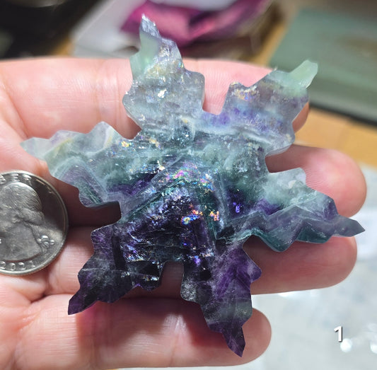 #1 Rainbow Fluorite Snowflake Carving