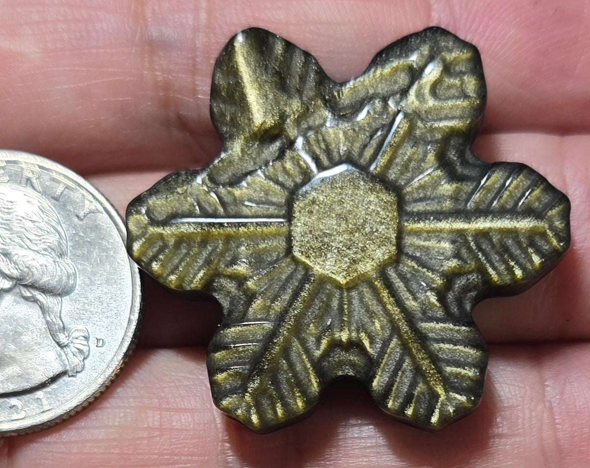 Golden Obsidian Snowflake Carving