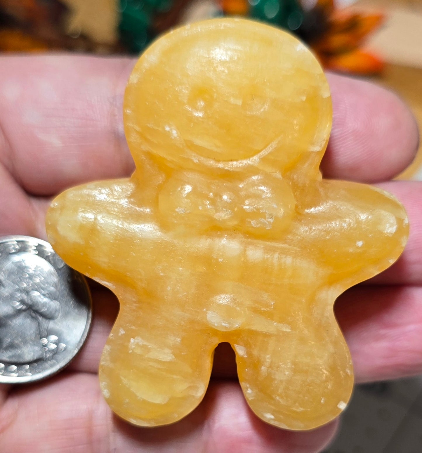 Orange Calcite Gingerbread Man Carving