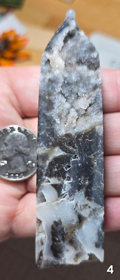 #4 Black Sphalerite Sugar Druzy Tower