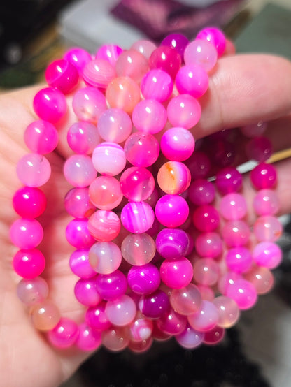 8mm Pink Banded Agate Bracelet