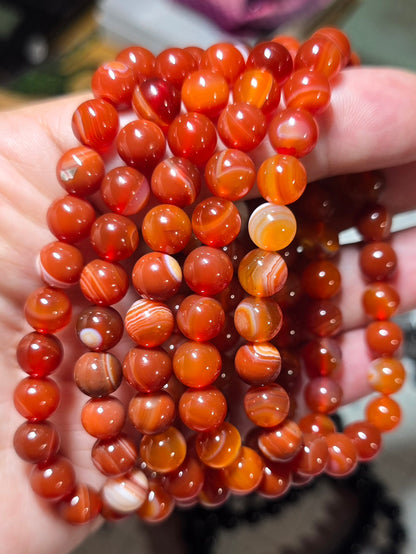 8mm Orange Banded Carnelian Bracelet