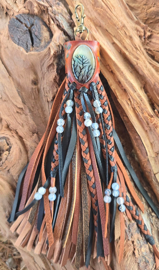 8" Clip-on Scenic Agate Tassel