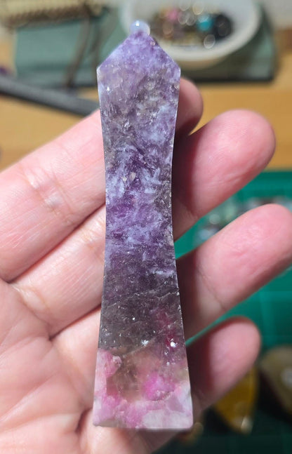 Lepidolite with Smoky Quartz and Pink Tourmaline Hour Glass Tower