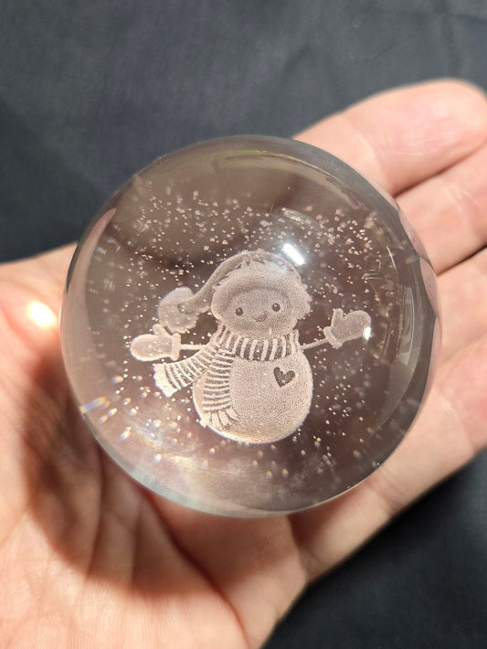 Snowman Glass Sphere Inner Carving