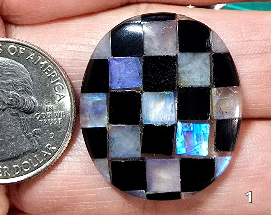 #1 Checkered Rainbow Moonstone & Onyx